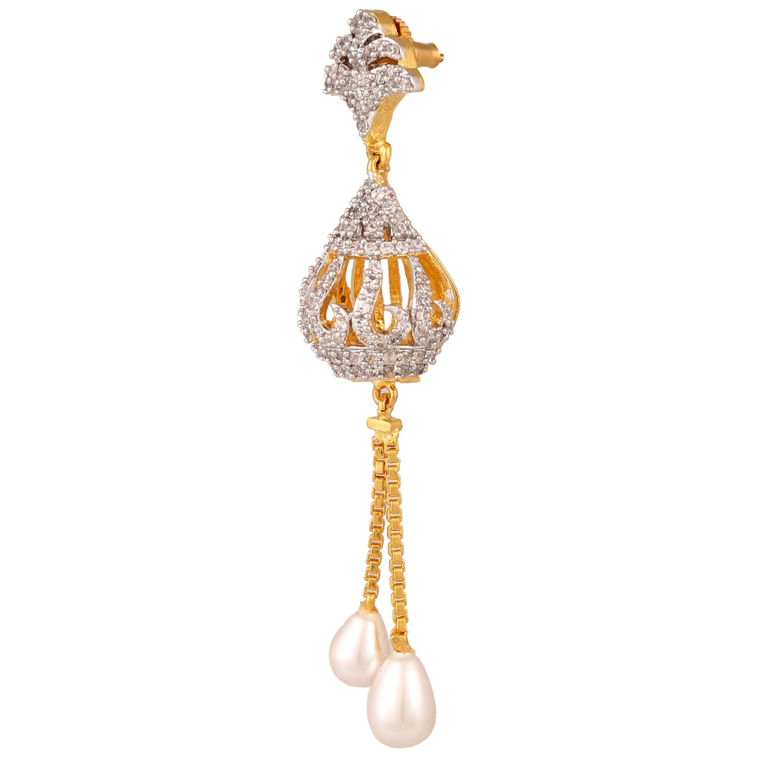 Diamond-N-Pearl Tassel Earrings