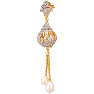 Diamond-N-Pearl Tassel Earrings