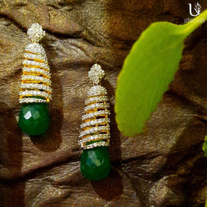 Diamond Swirl With Emerald Droplet Earrings