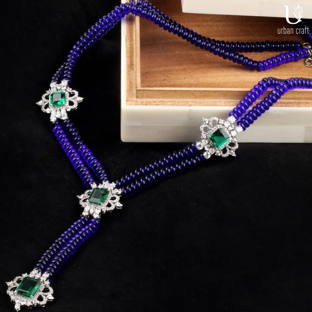 Long Majestic Blue Beaded Necklace Necklaces